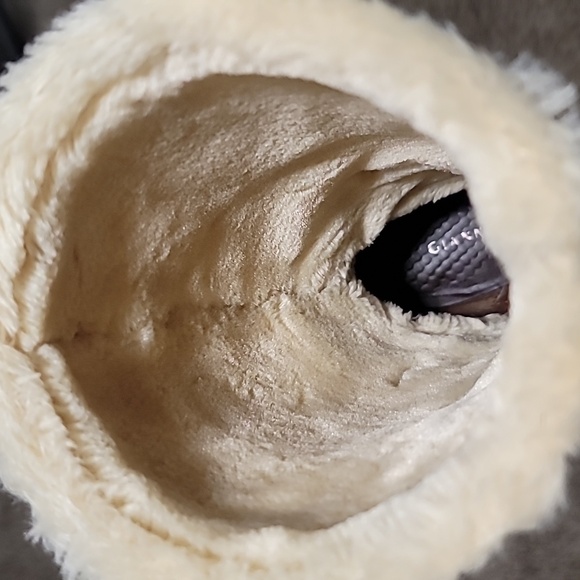 ❤️GIANNI BINI Brown Leather Straps Buckles Block Heel Furry Lined Boots Wo… - Picture 11 of 12